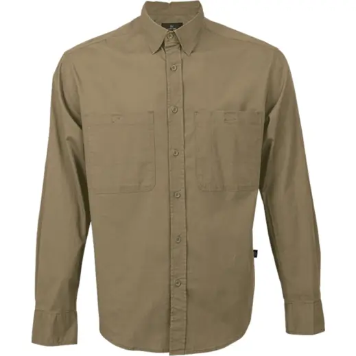 Mens Heritage Stretch Long Sleeve Shirt Khaki Front